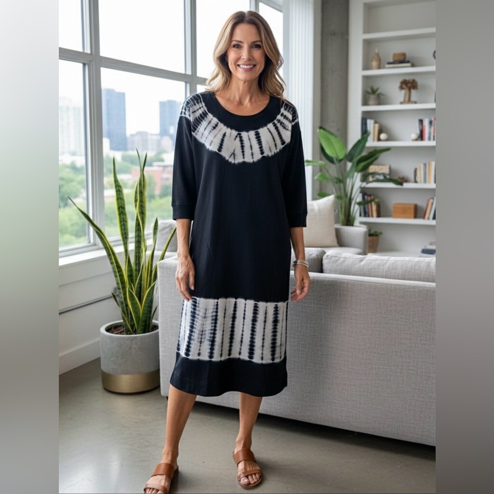 Pure Jill J.Jill Navy blue Tie-Dye Shibori Midi Dress - 3/4 Sleeve